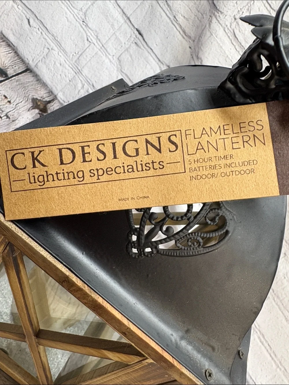 CK Designs Rustic Wood Lantern with Black Metal Top Flameless